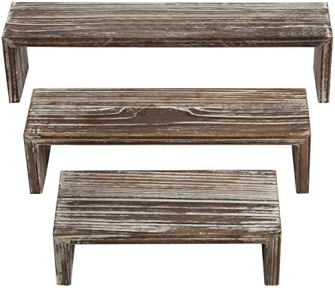 MyGift Tabletop Torched Wood Riser Stands Set of 3