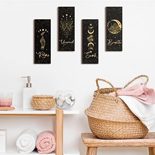 Qunclay 4 Pcs Rustic Boho Wall Decor Moon Phases Art