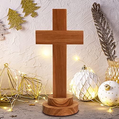 Attivolife Wood Cross Statue with Stand - Religious Christian Decor