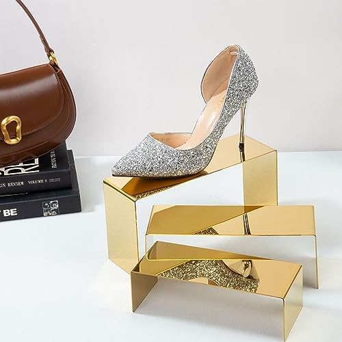 Three Gold Risers Display Stand for Handbags Shoes Jewelry