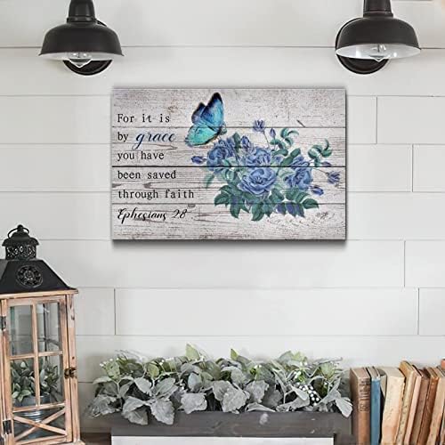 Blue Flower Wall Hanging Wood Plaque 12x16in