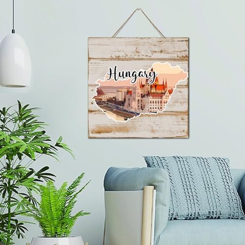 Hungary City Landmarks Wood Wall Plaque Sign 12x12 Inch