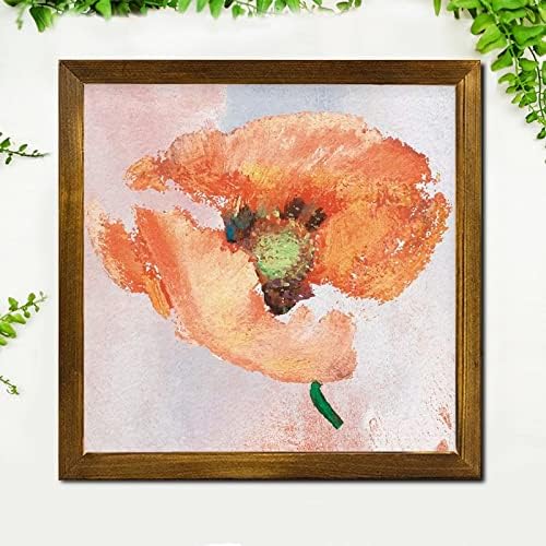 Retro Orange Hibiscus Flower Framed Wooden Sign 12x12 inch