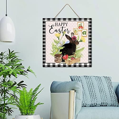 Autravelco Vintage Easter Bunny Wood Sign 12x12