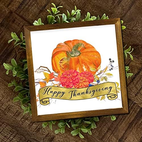 Happy Thanksgiving Framed Wood Wall Sign 12x12 Inch