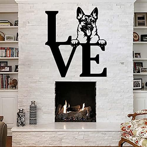Love with Dog Cutout 14in Metal Wall Sign
