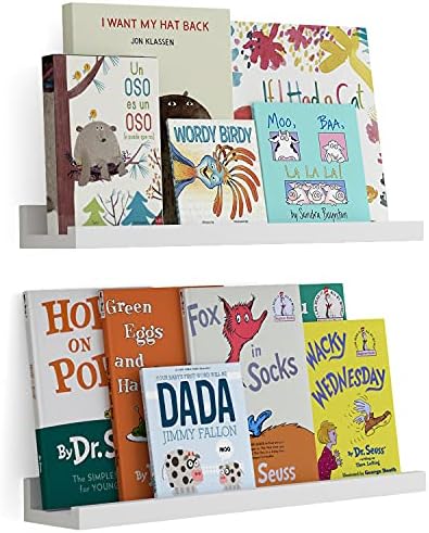 Wallniture Denver 17 White Floating Bookshelf and Picture Ledge Set of 2