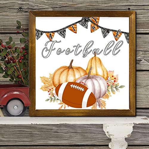 Family and Football Wood Framed Sign 12x12 Inch Wall Decor