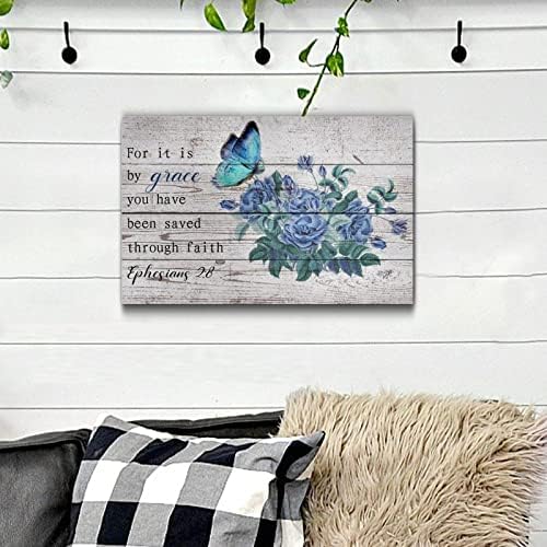 Blue Flower Wall Hanging Wood Plaque 12x16in