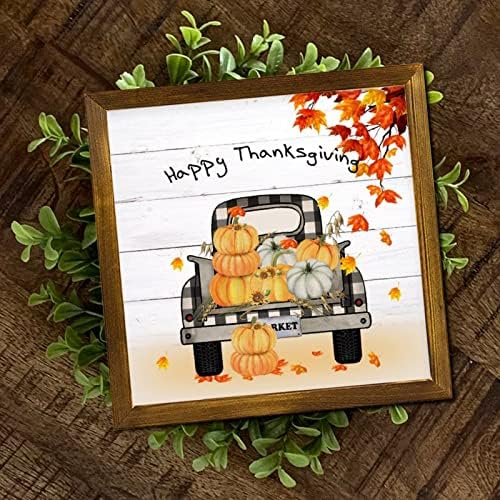 Happy Thanksgiving Pumpkin Plaid Truck Wooden Wall Sign