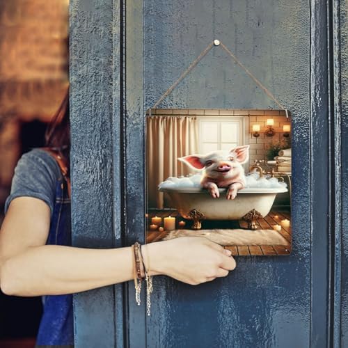 Charming Piglet Bath Time Rustic Metal Wall Art 12x12inch