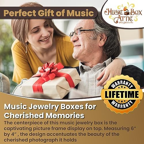 Modern 4x6 Photo Frame Musical Jewelry Box with Floral Motifs