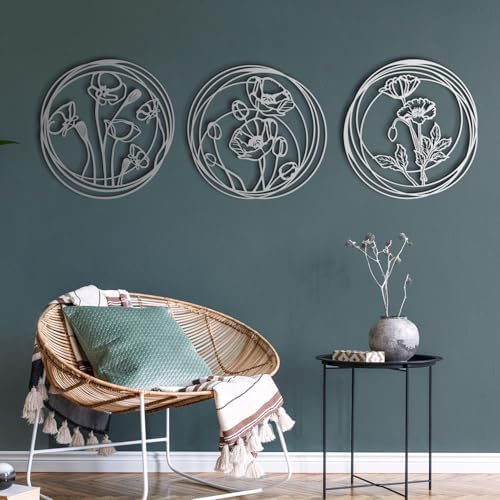 Poppy Flowers Metal Wall Art 3 Piece Set
