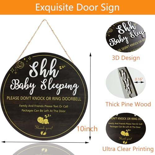 Baby Sleeping Sign Front Door Welcome Wooden Decor