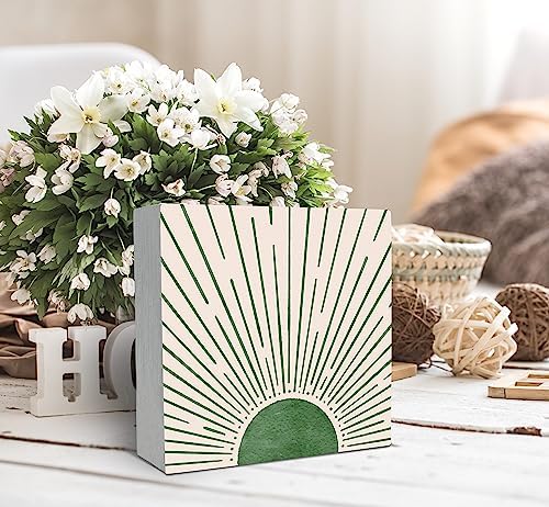 SRADMO Abstract Boho Green Wood Box Sign Decor