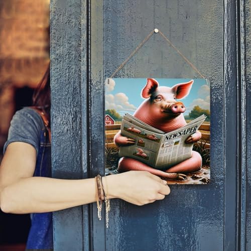 Rustic Farmhouse Pig Whimsical Metal Tin Sign Wall Art 12x12inch
