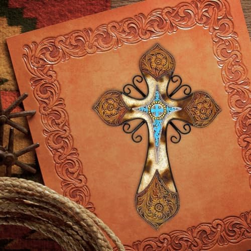 Rustic Western Style Wall Cross with Turquoise and Floral Design