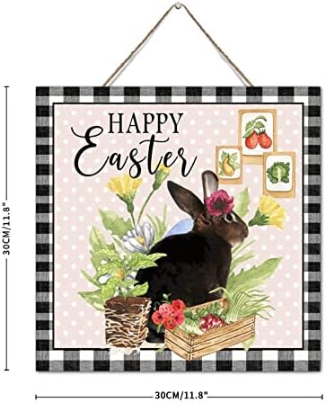 Autravelco Vintage Easter Bunny Wood Sign 12x12