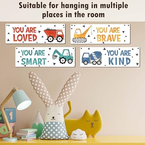 4 Piece Construction Vehicles Kids Room Wall Decor Wooden Signs
