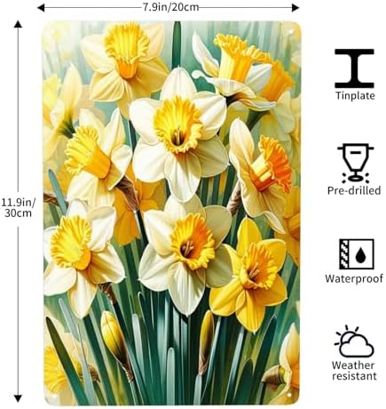 Beautiful Flowers Daffodil Metal Wall Art Sign Decor