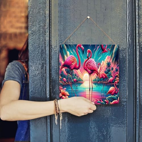 Tropical Flamingo Metal Wall Art Decor Sign 8x8inch
