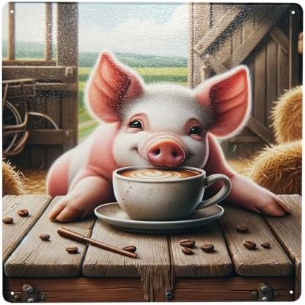 Farmhouse Pig Coffee Tin Sign Wall Decor