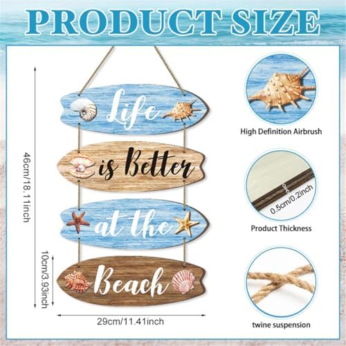 Wooden Beach Wall Decor Sign with Shells and Starfish