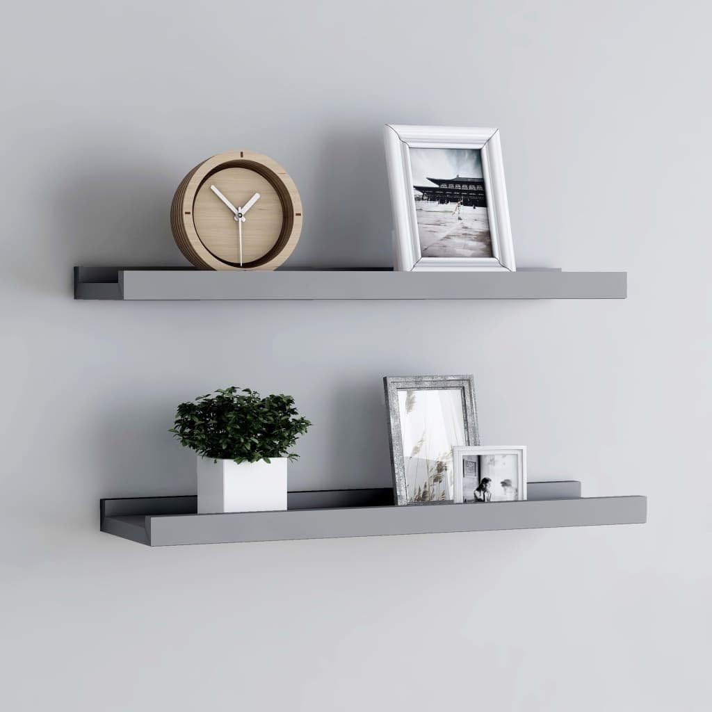 2 Pcs Gray Floating Photo Ledge Shelves Set