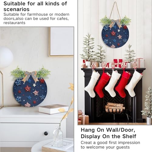 Patriotic White Blue Stars Door Wreath Decor