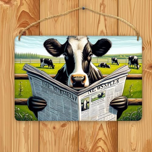 Rustic Farmhouse Cow Wall Art with Newspaper Wooden Sign