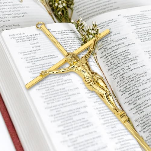 KUXBET 10 Inch Gold Metal Wall Cross Decor
