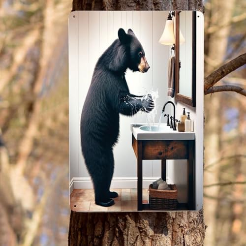 Whimsical Black Bear Handwash Wall Art Metal Tin Sign