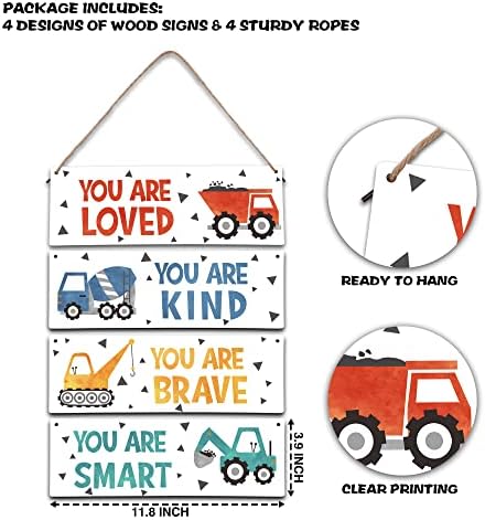 4 Piece Construction Vehicles Kids Room Wall Decor Wooden Signs