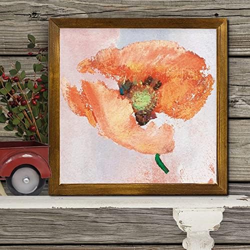 Retro Orange Hibiscus Flower Framed Wooden Sign 12x12 inch