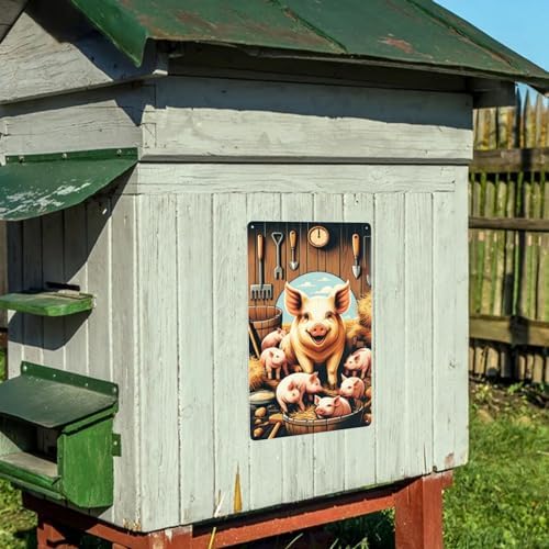 Rustic Barnyard Bliss Metal Wall Art Smiling Pig Piglets Tin Sign