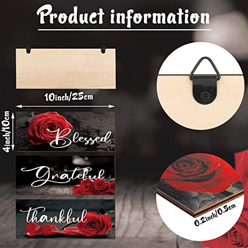 Hillban 3 Piece Red Rose Wooden Wall Art Decor