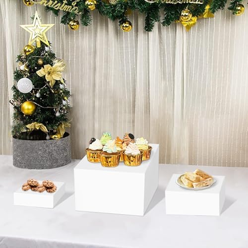 Gowing Buffet Risers 3PCS 8x9x10 Inch White Acrylic Boxes for Food Display