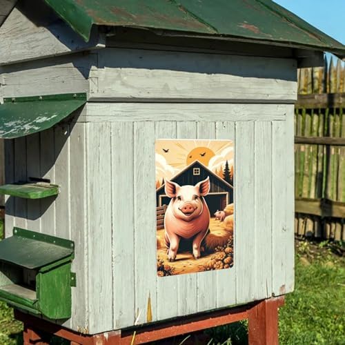 Farmhouse Metal Wall Art with Retro Pig Barnyard Tin Sign