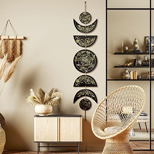 BBTO Boho Wall Art Moon Phases Decor Black Gold