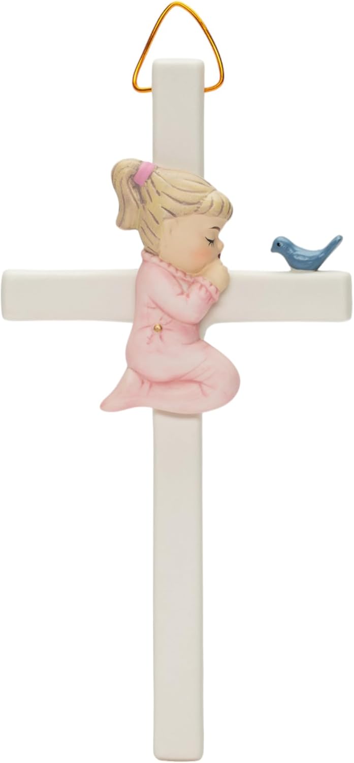 1317 Fine Porcelain Little Girl Praying Wall Cross