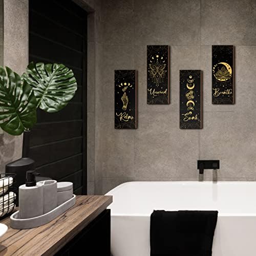 Qunclay 4 Pcs Rustic Boho Wall Decor Moon Phases Art