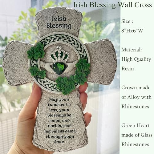 ShineOnAngel Irish Celtic Wall Cross - 8 Inch Handcrafted Claddagh Cross
