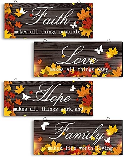 4 Piece Fall Door Decoration Maple Leaf Wood Signs