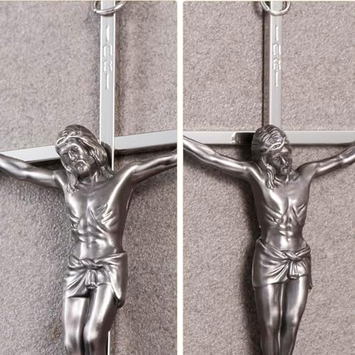 ACHIBANG 10 Inch Silver Crucifix Wall Cross - Catholic Metal Cross with Jesus INRI