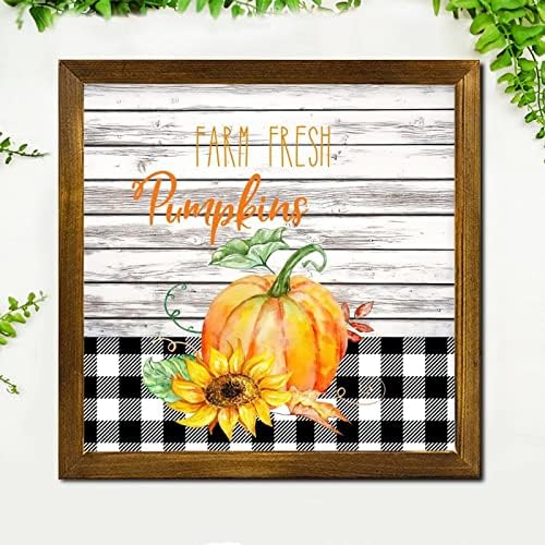 Farm Fresh Pumpkin Wooden Framed Sign 12x12 inch