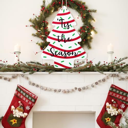 Christmas Tree-Shaped Wooden Door Sign with Hanging String