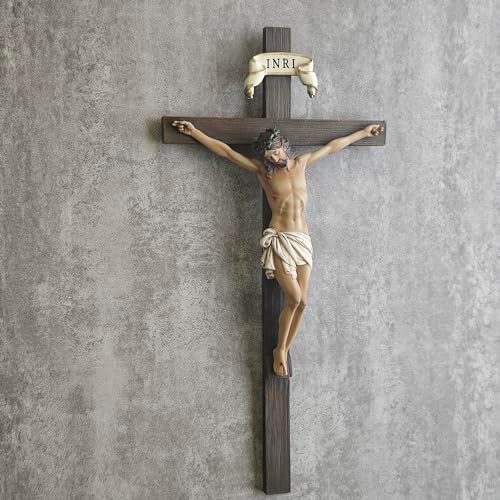 BC Catholic Crucifix Wall Cross 10 Inch Handmade Renaissance Sculpture