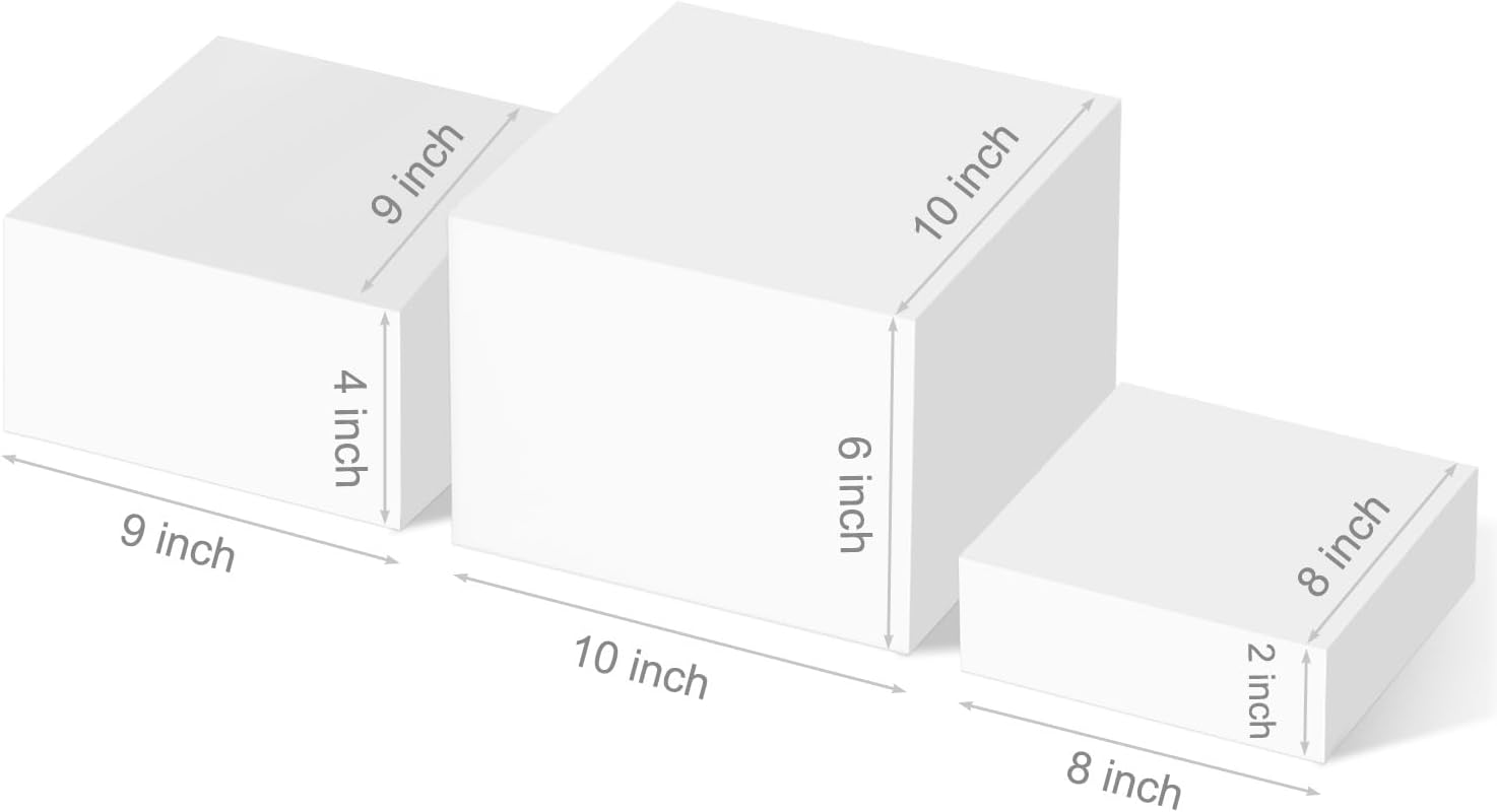 Gowing Buffet Risers 3PCS 8x9x10 Inch White Acrylic Boxes for Food Display