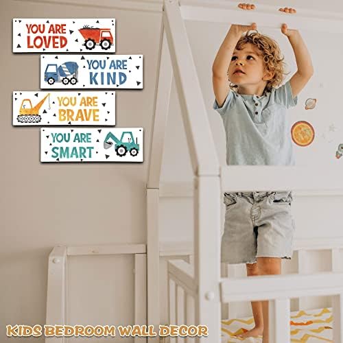 4 Piece Construction Vehicles Kids Room Wall Decor Wooden Signs