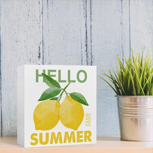 Hello Summer Wood Block Sign Decor 5x5 Inch